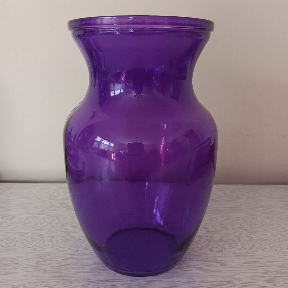 Contemporary Vibrant Violet Purple Glass Floral Vase 8"